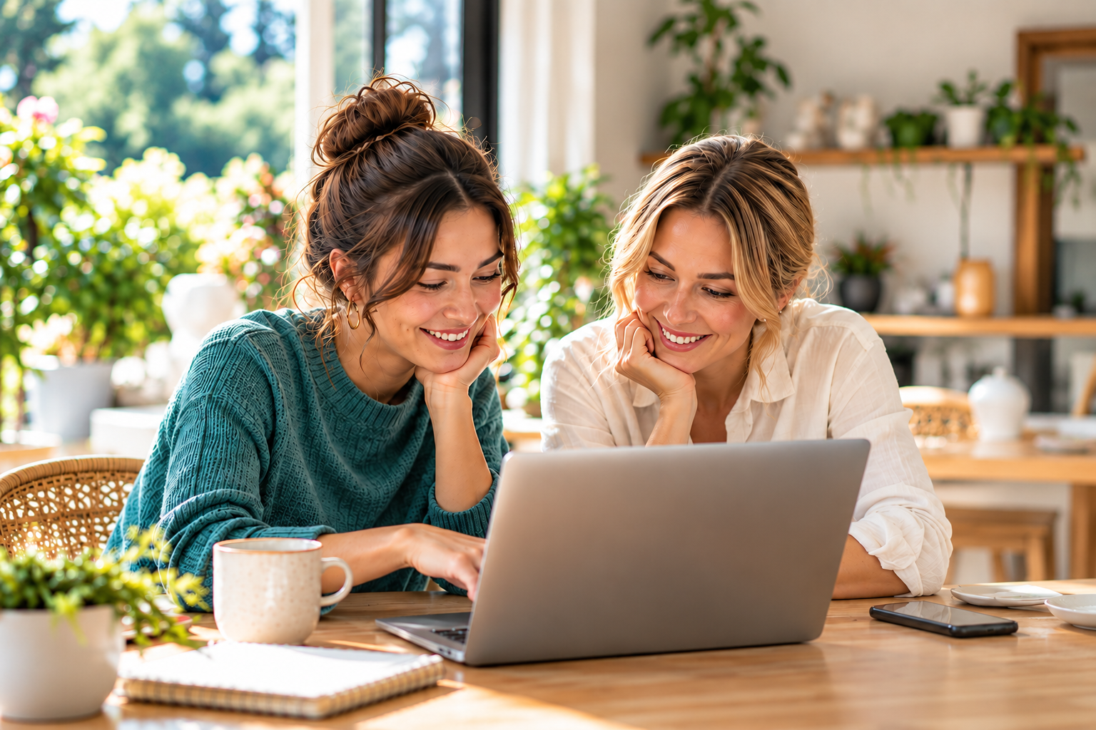 Two women looking at a laptop together